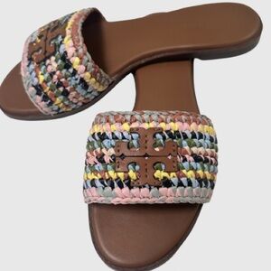 Tory Burch Everly Raffia & Leather Slide Sandal | 6.5